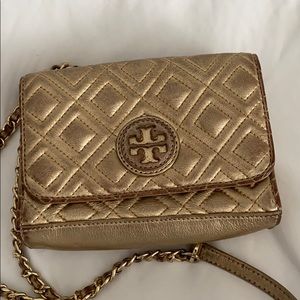 Tory Burch gold cross body bag